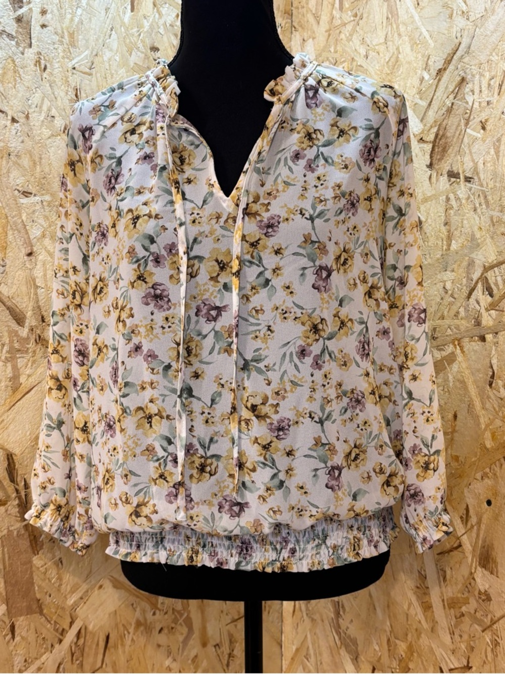 Signature White Floral Tie-Neck Long Sleeve Blouse - Spring - Size M - Cottacore